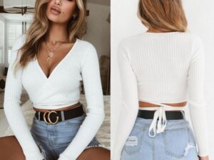 Summer Women Slim T-shirt V-Neck