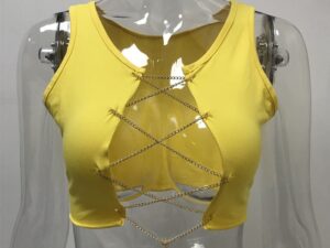 Metal Chain Sleeveless Crop Top Tee