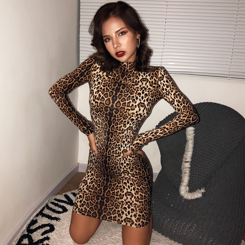 Leopard Print Long Sleeve Bodycon Dress - Image 5