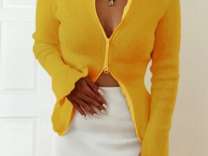 Zip Up Ribbed Knitted Long Sleeve T-Shirt