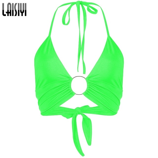 Backless V Neck Hollow Out Crop Top - Image 3