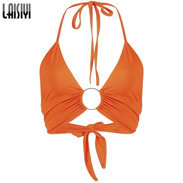 Backless V Neck Hollow Out Crop Top