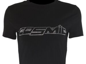 Nibber black Letter Rhinestone cotton T Shirt