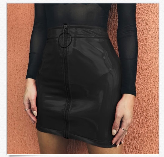 High Waist Zip Faux Leather Short Pencil Skirt - Image 5