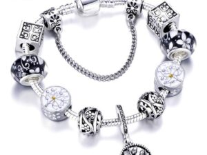 Women's Shiny Metal Charm Beaded Bracelet