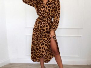 Leopard Dress Chiffon Long Beach Dress
