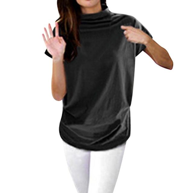 Women Casual Turtleneck Short Sleeve