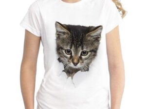 Cat Head Poking Through T-Shirt