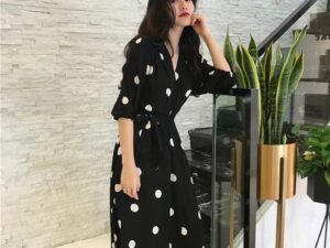 Korean Style Fashion V-neck Long Dress