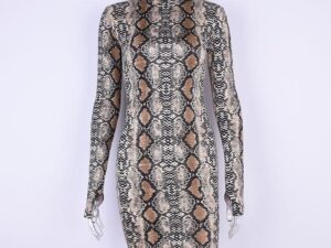 Strechy Snakeskin Long-sleeve Mini Dress