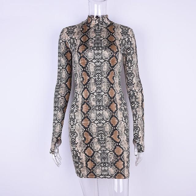 Strechy Snakeskin Long-sleeve Mini Dress