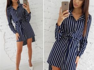 Bohemian Striped Button Shirt Dress
