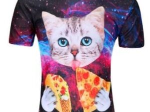 Cat loving Pizza Print T-Shirt
