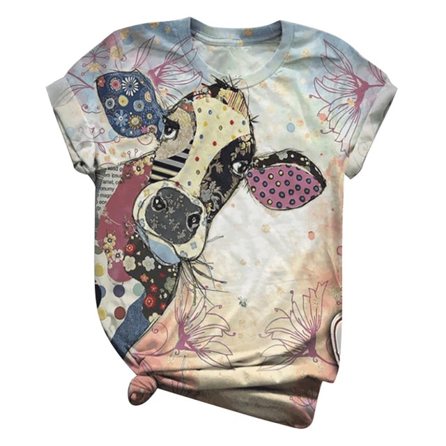3D Animal Printed O-Neck Top T-Shirt