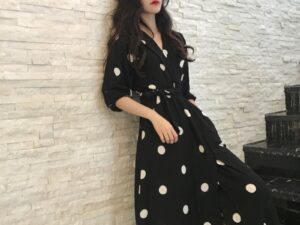 Korean Style Fashion V-neck Long Dress