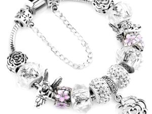 Rose Pendant Tree Of Life Charm Bracelet