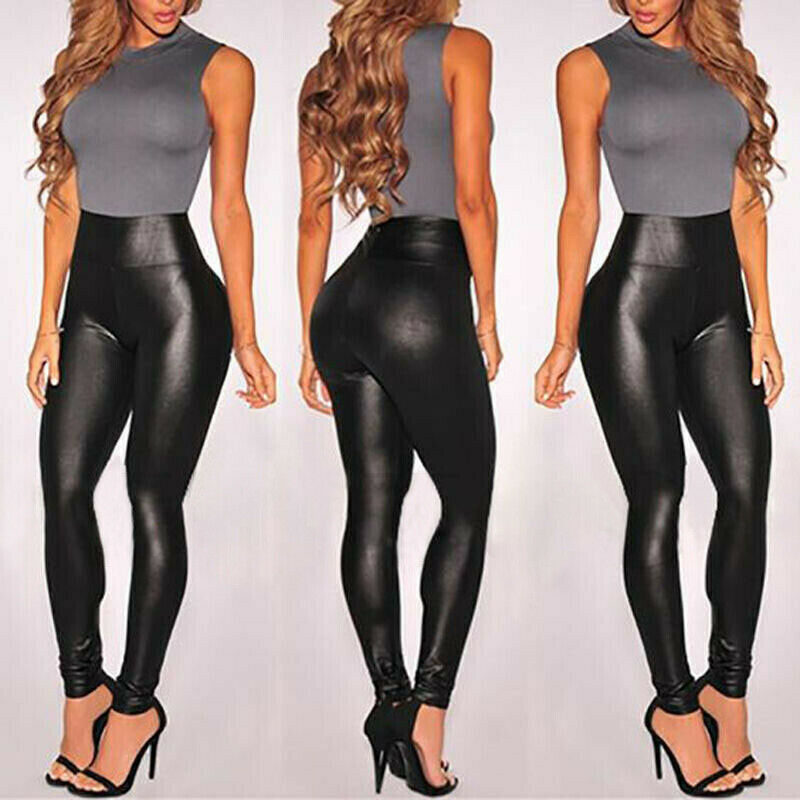 Black Stretch Faux Leather High Waist Pants - Image 2