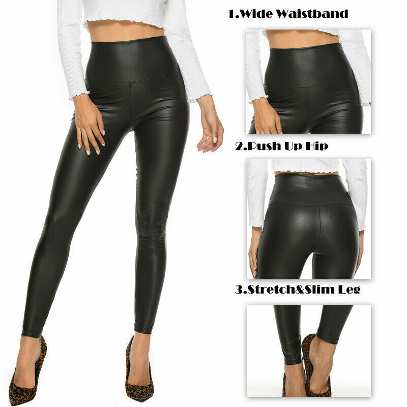 Black Stretch Faux Leather High Waist Pants - Image 3