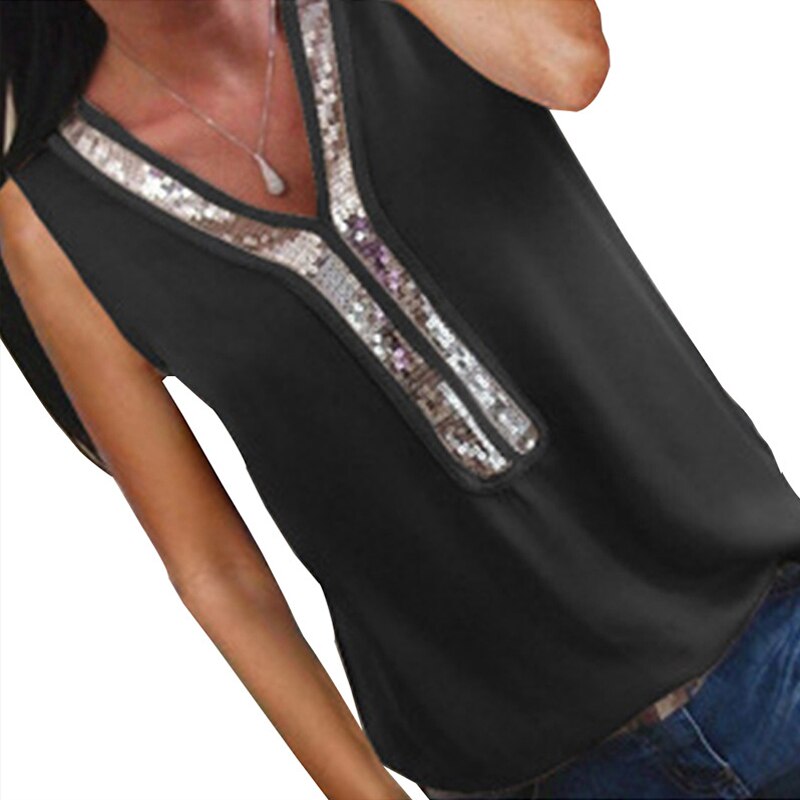 Sexy V-neck Sequins Chiffon Blouse Shirt - Image 5