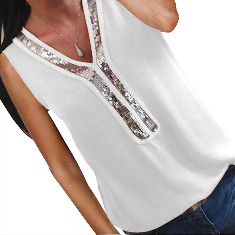 Sexy V-neck Sequins Chiffon Blouse Shirt - Image 6